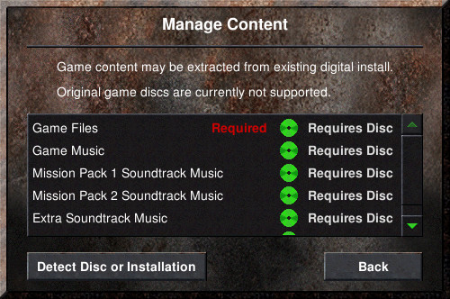 Content Manager displays all the game content OpenE2140 supports