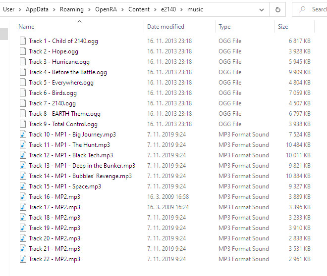 Music files of the in-game soundtrack from the base game and Mission Pack 2.